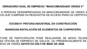 Convocado o obradoiro dual de emprego "Mancomunidade de Ordes V"