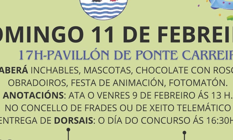Frades abre inscricións no seu concurso de disfraces de Entroido, que repartirá máis de 1.200 € en premios o domingo 11 de febreiro