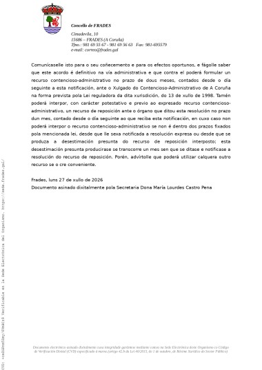Anuncio Pleno do día 30 de xullo